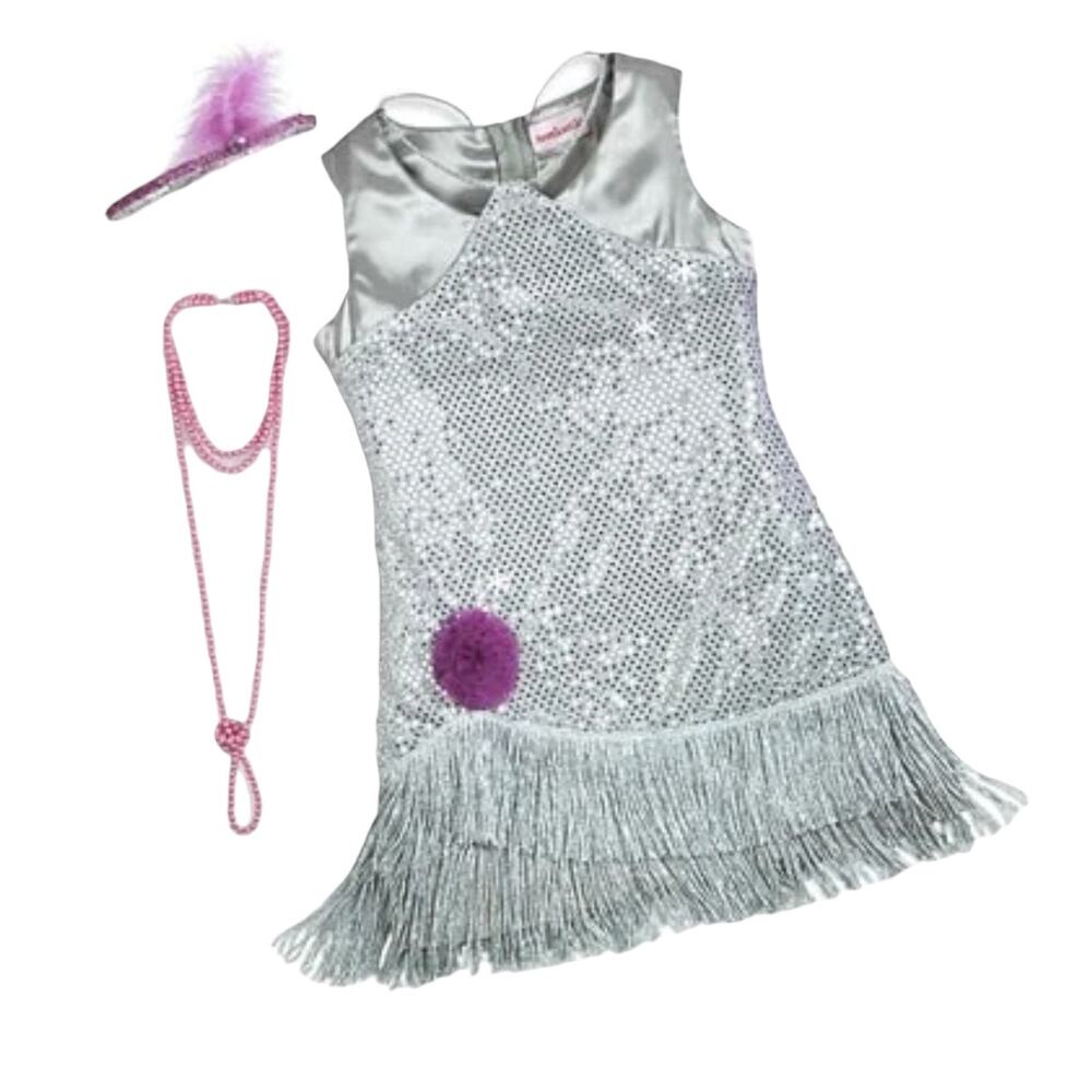 American Girl Flapper Halloween Costume Girls Small 7/8 Dress Headband Necklace
